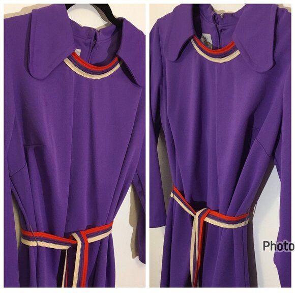 Vintage 60s Dog Ear Beagle Collar Dress with Belt Mod Shift Volup Plus Size (IB) - Picture 3 of 15